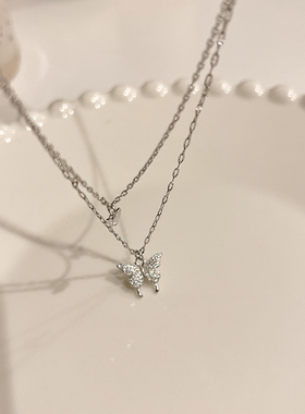 双层蝴蝶项链女轻奢小众