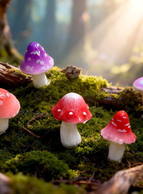 微景观手工仿真蘑菇摆件彩色菌子