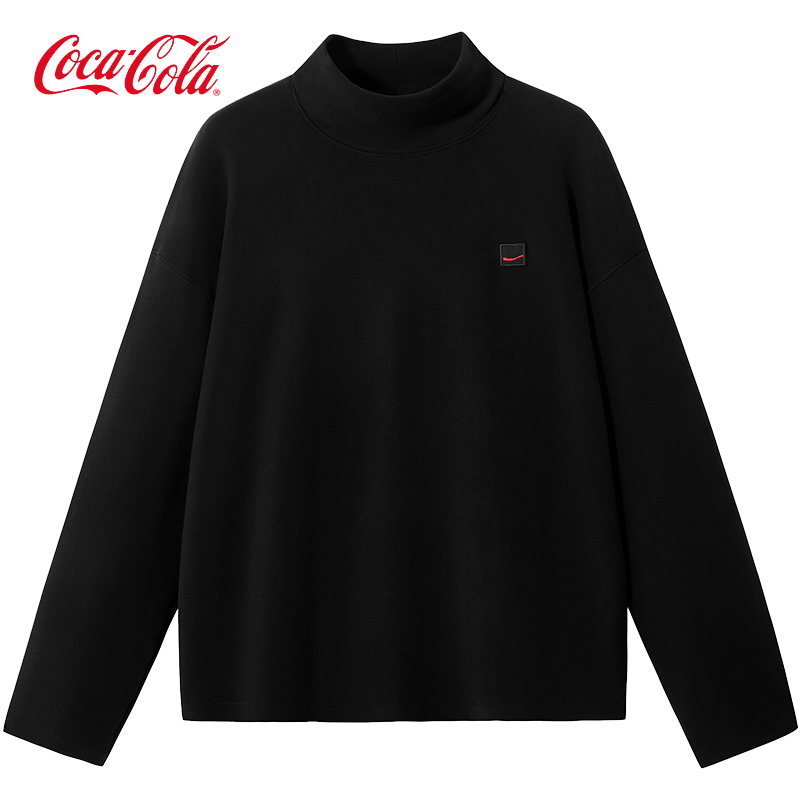 Coca-Cola可口可乐 基础纯色简约高领打底衫章仔刺绣德绒长袖T恤