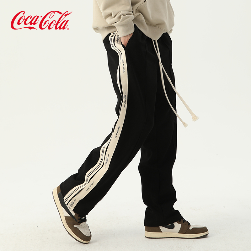 Coca-Cola/可口可乐休闲裤男女春秋款不对称条纹长裤卫裤子运动裤