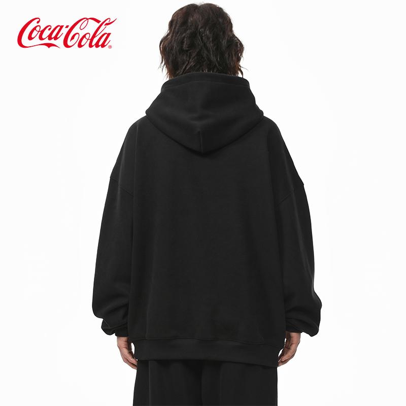 Coca-Cola可口可乐连帽卫衣男连帽春秋女款纯色简约刺绣上衣外套