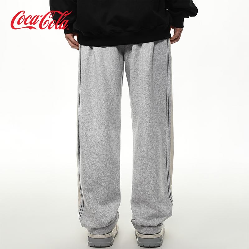 Coca-Cola可口可乐 织带拼接撞色字母刺绣运动直筒宽松垂感休闲裤