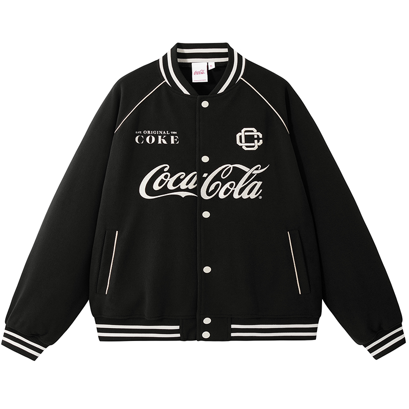 Coca-Cola/可口可乐 速暖绒棒球服外套男2023新款春秋季潮牌夹克