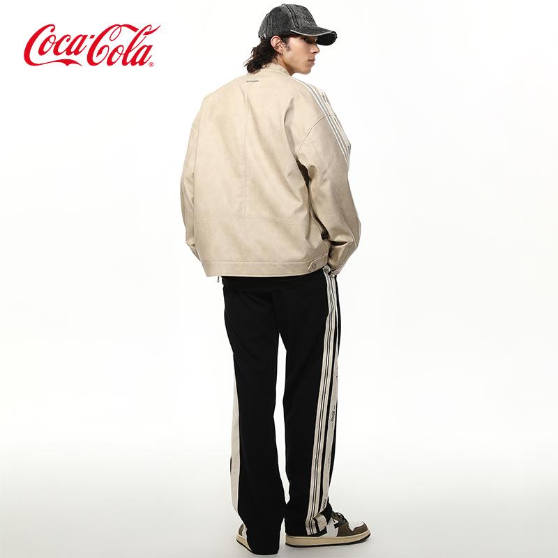 Coca-Cola可口可乐 美式复古机车皮衣外套直筒宽松休闲裤运动套装