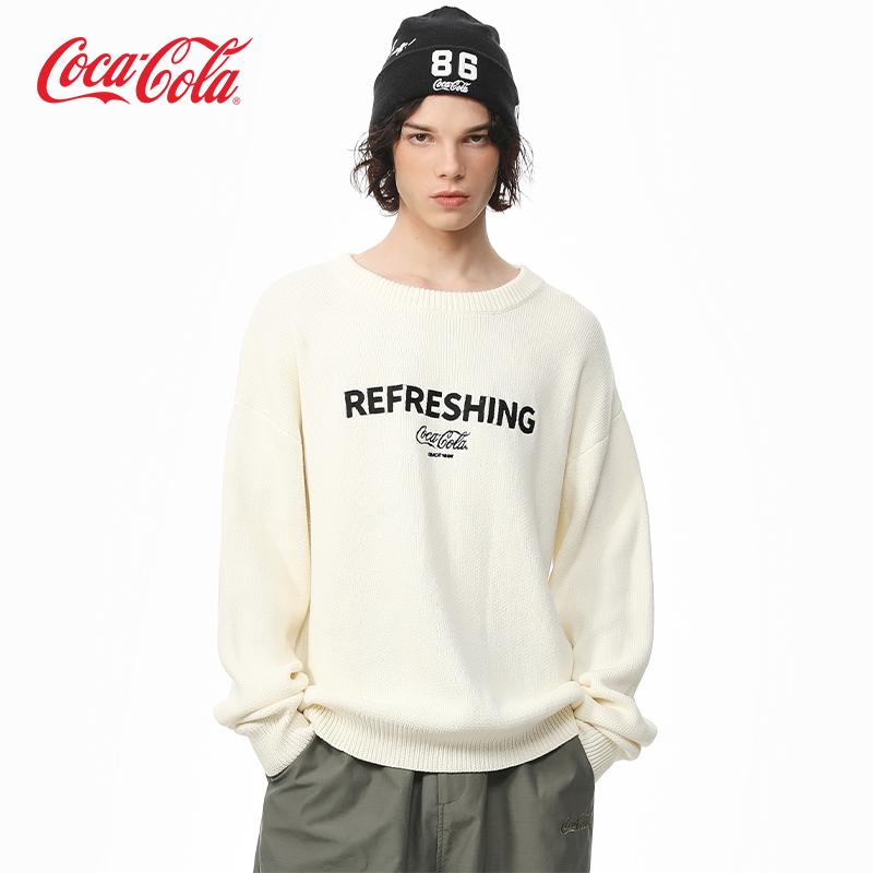 Coca-Cola可口可乐 榻榻米刺绣基础纯色简约针织衫休闲圆领毛衣