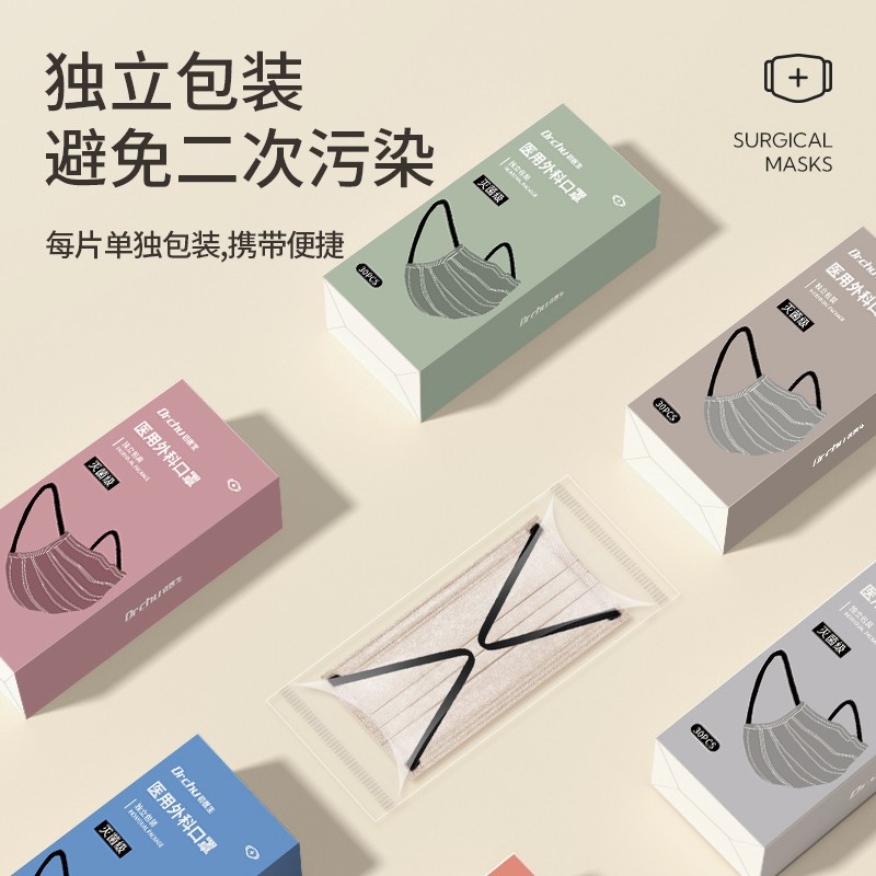 初医生莫兰迪色医用外科口罩一次性医疗灭菌女高颜值2024秋冬新款