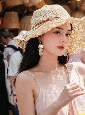 法式复古蝴蝶结耳夹无耳洞小众贝壳流苏甜美耳钉耳环女度假风耳坠