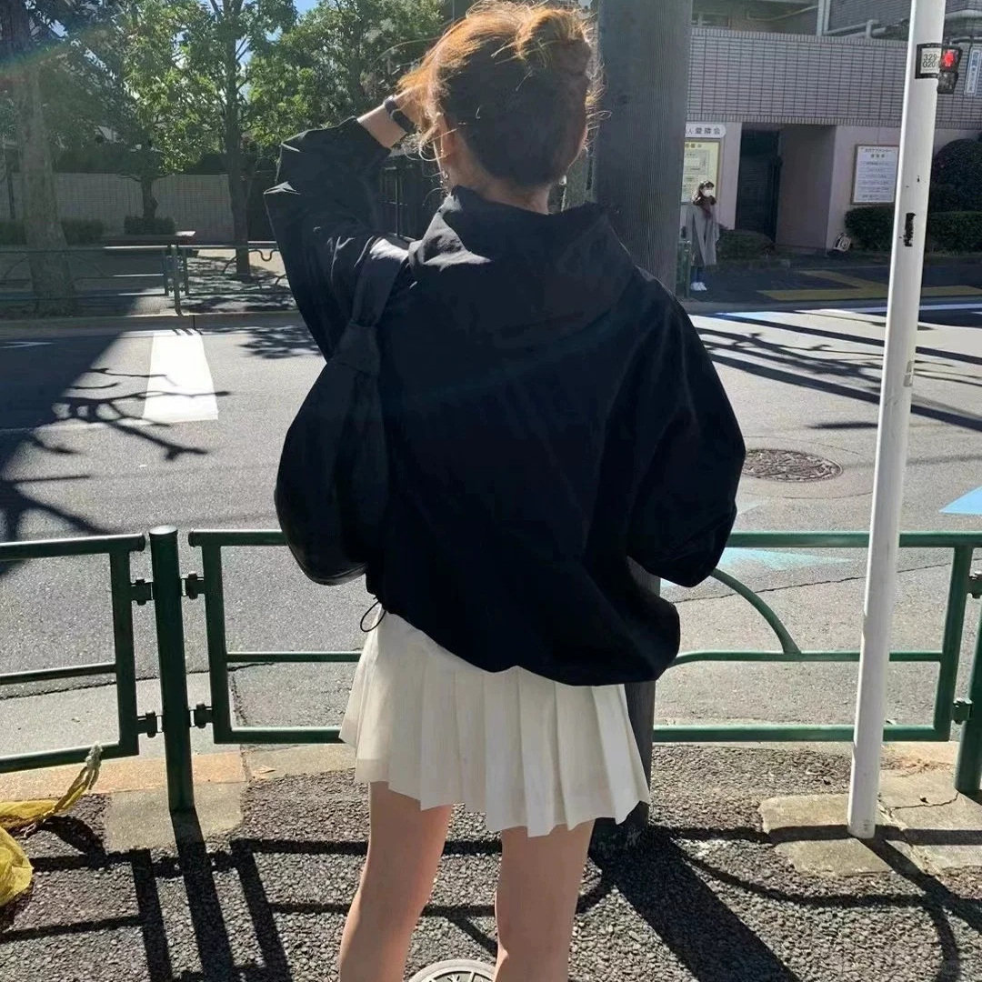 ounce现H25春款韩国东大门纯色连帽夹克宽松休闲百搭设计师款外套 - 图3