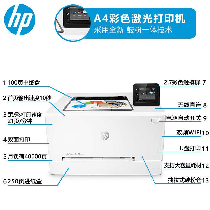 惠普hpM254dw154a150nw454nw彩色激光打印机家用小型办公室商务 - 图1