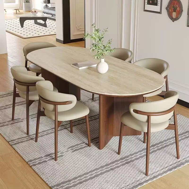 法式复古洞石岩板餐桌中古风吃饭桌椭圆形小户型实木腿餐桌椅组合,淘宝优惠券,粉丝福利购,淘宝优惠卷