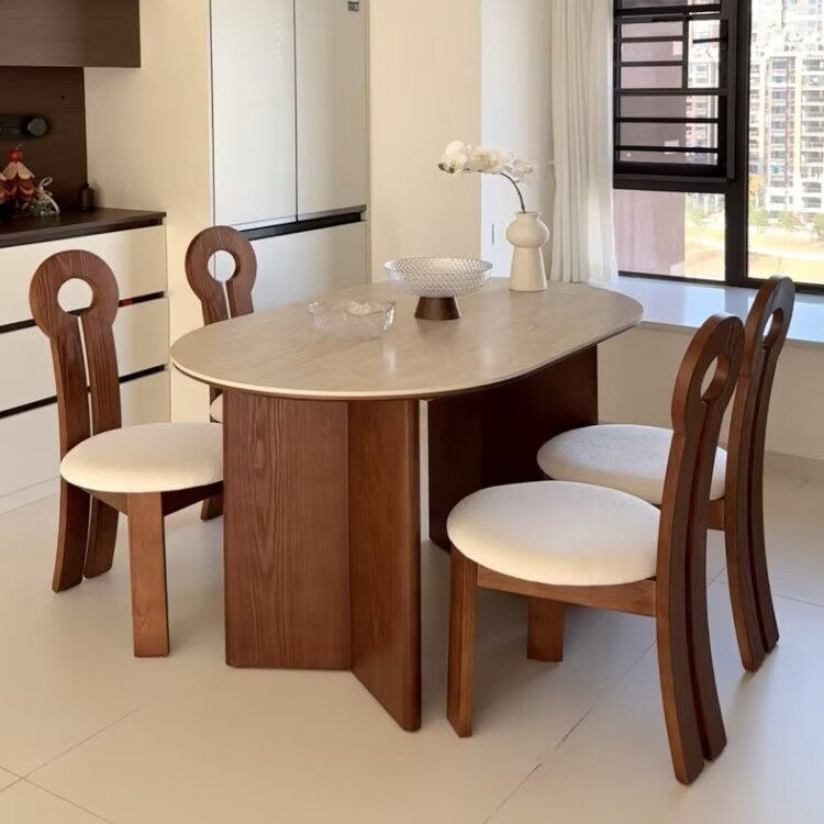 法式复古洞石岩板餐桌中古风吃饭桌椭圆形小户型实木腿餐桌椅组合,淘宝优惠券,粉丝福利购,淘宝优惠卷