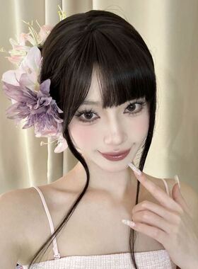 紫色花海超仙百合花朵抓夹海葵花朵发夹氛围感对镜拍美丽尤物头饰