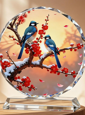 喜上眉梢水晶摆件双喜临门家居客厅玄关装饰桌面乔迁礼物摆台定制