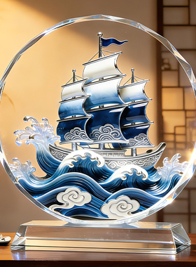一帆风顺帆船摆件轻奢高档乔迁送礼品办公室家居客厅装饰摆台定制