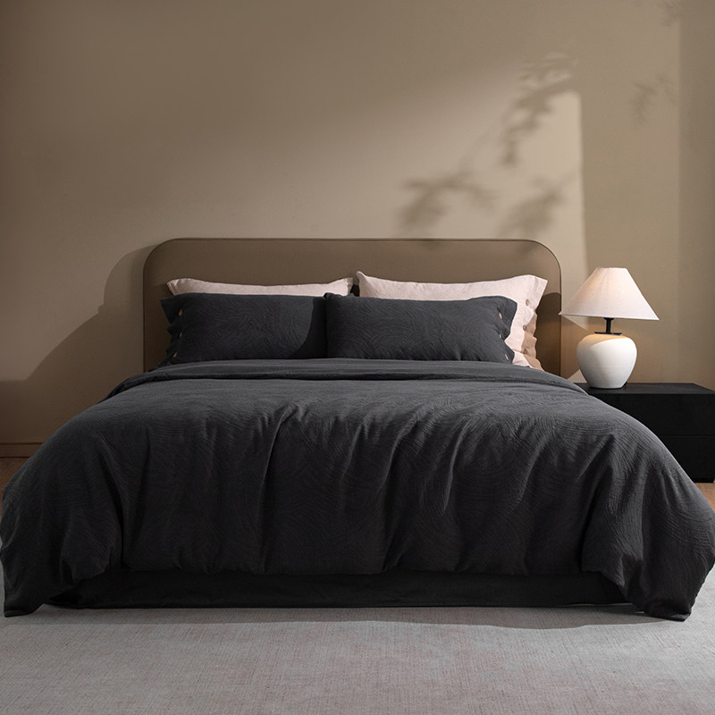 高端长绒棉双层纱提花磨毛四件套100纯棉美拉德黑色全棉被套床单4,淘宝优惠券,粉丝福利购,淘宝优惠卷