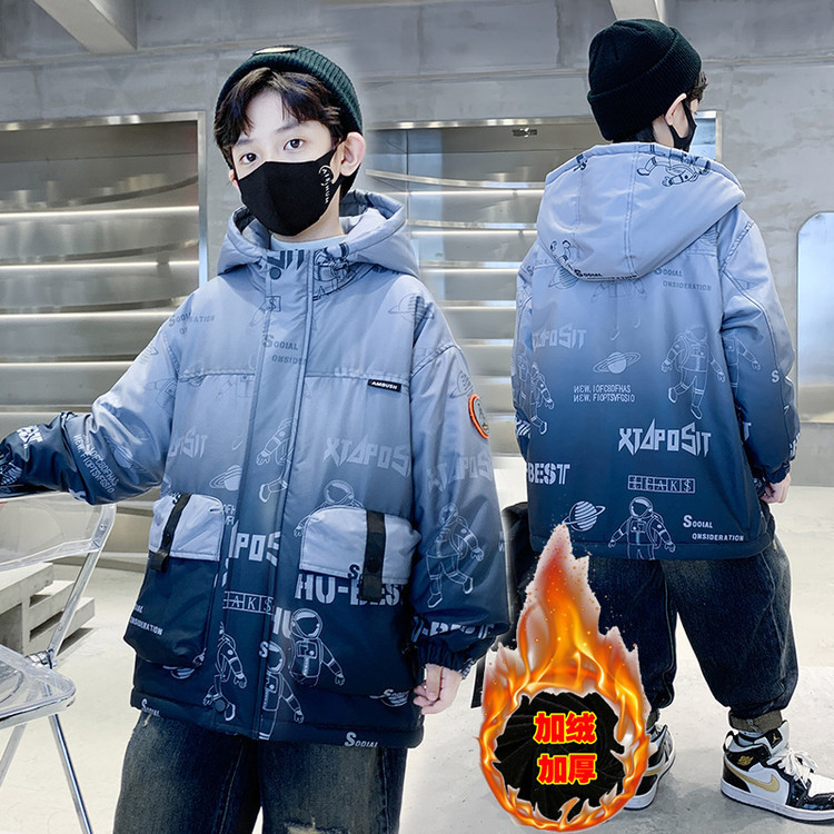 男童加绒外套秋冬款2025新款冬季加厚派克服中大童洋气儿童装棉衣 - 图2