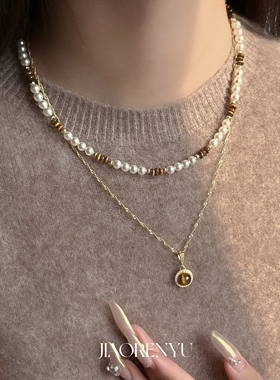 鲛人语/秋日华尔兹 原创美拉德虎眼石珍珠项链咖色轻奢气质毛衣链