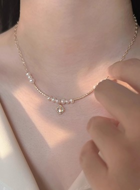 鲛人语/玛格丽特 原创炫彩四叶草天然珍珠项链女高级感轻奢锁骨链