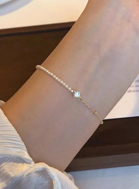 鲛人语/月光序曲 原创爆闪锆石极细珍珠豆豆手链百搭通勤手串生日