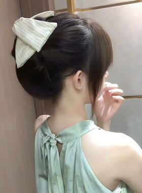 法式赫本风布艺波点三角抓夹饱满后脑勺盘发鲨鱼夹气质半扎发发夹