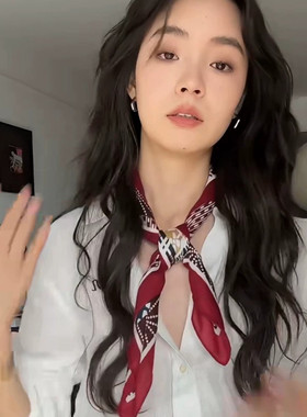 独特漂亮红色方巾丝巾女2025新款系脖高级感夏季搭配衬衫颈饰配饰