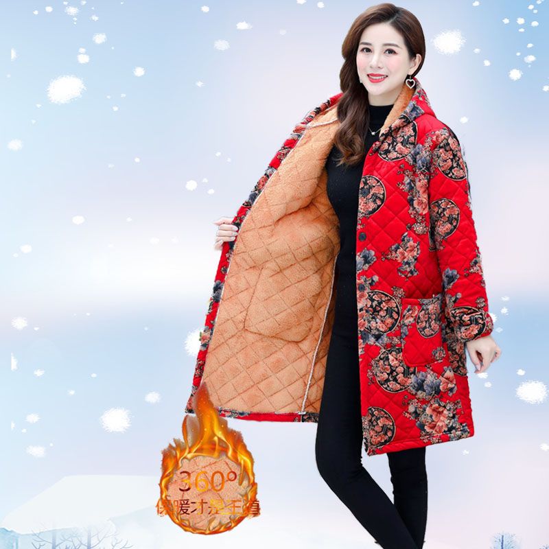 四川省服中老年罩衣女装连帽中长款外套保暖棉袄棉衣妈妈棉服外套 - 图2