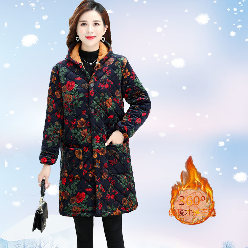 四川省服中老年罩衣女装连帽中长款外套保暖棉袄棉衣妈妈棉服外套 - 图1