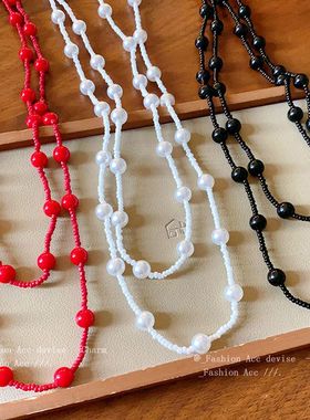 法式人造珍珠长款项链简约复古设计叠戴毛衣链秋冬时尚新款项饰女