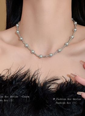 不规则条纹圆球珍珠款项链轻奢冷淡风个性锁骨链巴洛克小众项饰女