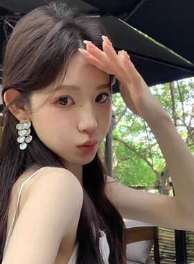 韩系甜美花瓣流苏耳钉女轻奢小众高级感耳环气质独特百搭耳饰