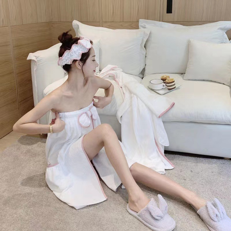 睡衣女款浴袍性感浴裙裹胸可穿可裹性感吸水速干浴衣家居服秋冬