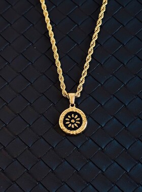 钛钢金色古钱币毛衣链防水