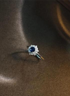 新品戒指女925純銀轻奢感蓝宝石开口戒指高级感气质热款