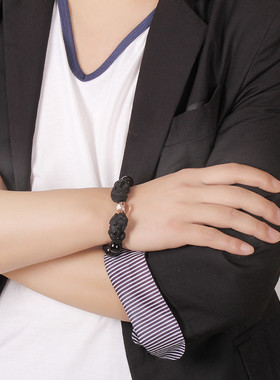 天然黑曜石时尚个性貔貅手串手链情侣男女手串