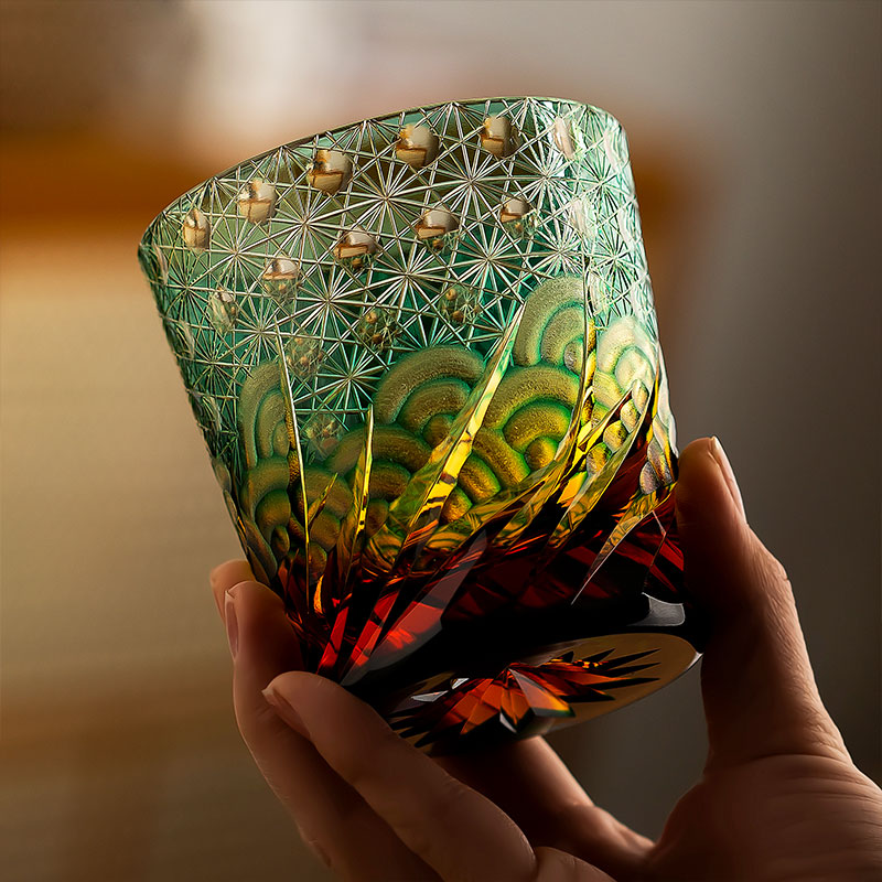 日本山田硝子江户切子水晶玻璃杯威士忌酒杯日式手工雕刻洛克杯 - 图1