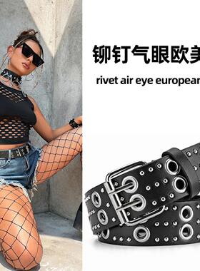 跨境欧美朋克风腰带铆钉气眼皮带
