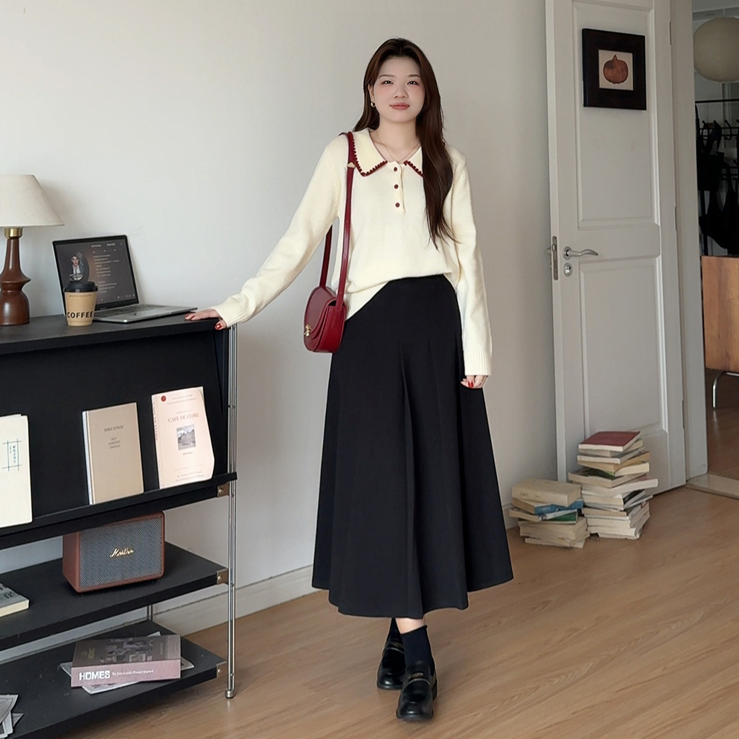 微胖的喵喵大码女装气质减龄毛衣胖mm秋冬翻领百搭显瘦针织衫8719,淘宝优惠券,粉丝福利购,淘宝优惠卷