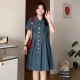 Large size pear-shaped belly-covering slimming short-sleeved denim dress