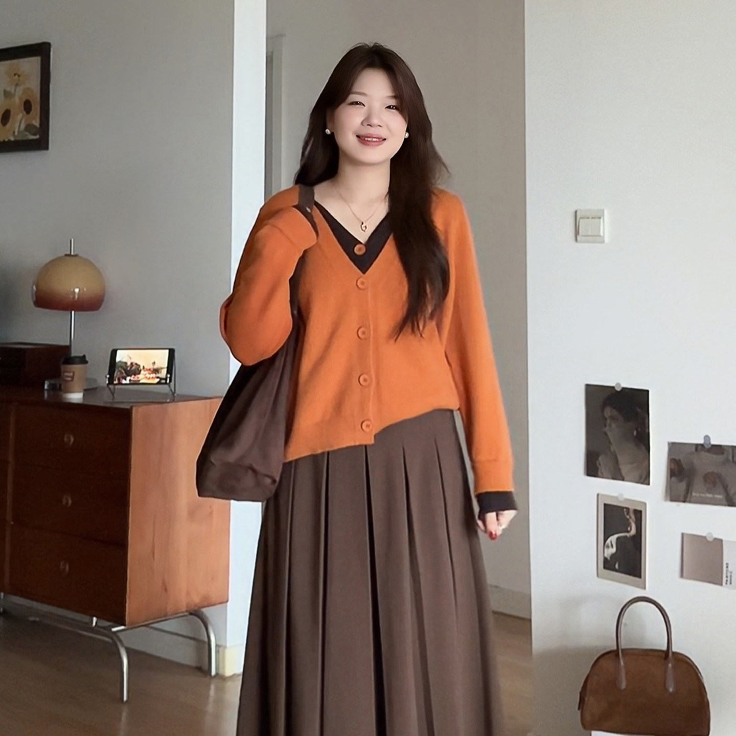 微胖的喵喵大码女装胖mm秋冬V领拼接气质假两件针织毛衣开衫3807,淘宝优惠券,粉丝福利购,淘宝优惠卷