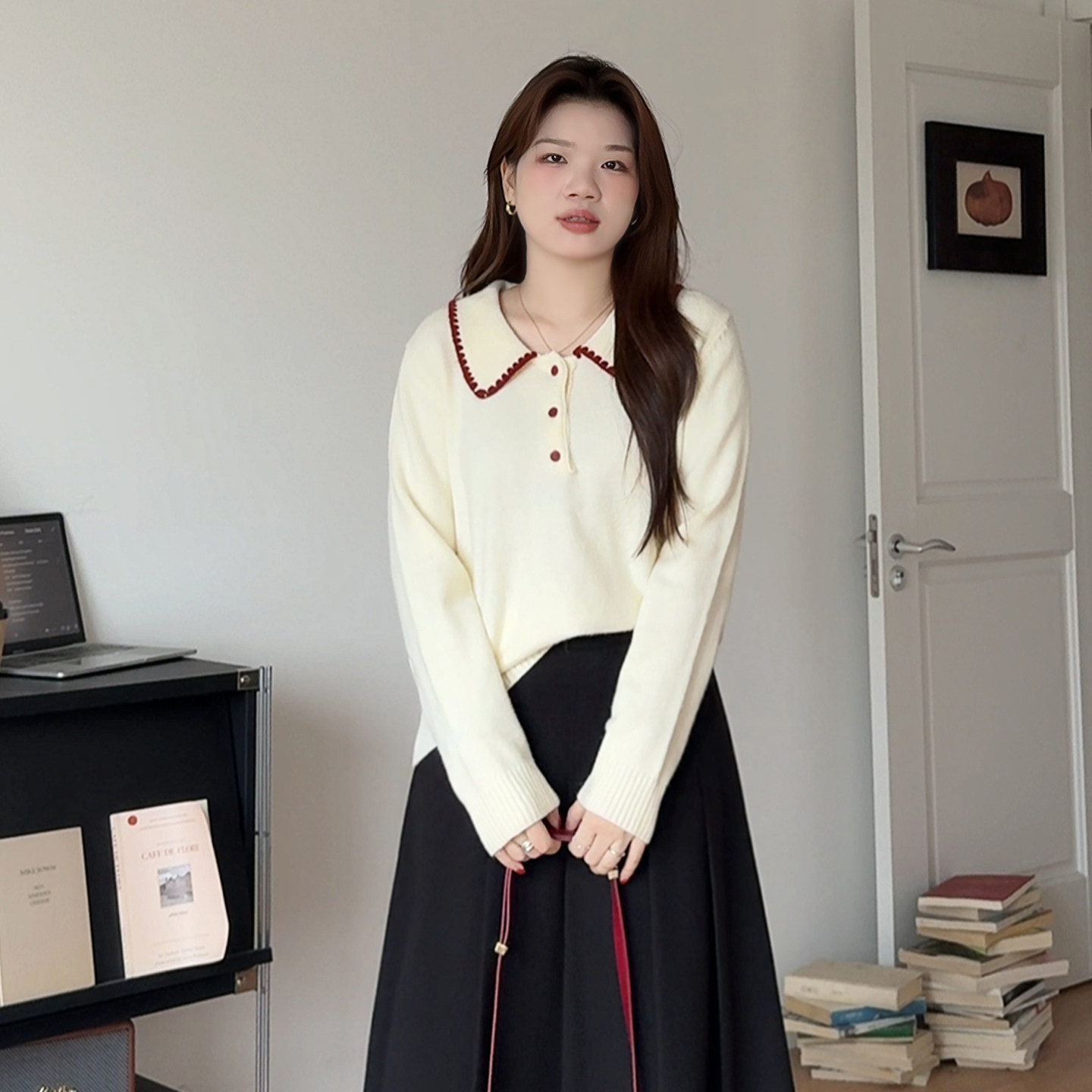 微胖的喵喵大码女装气质减龄毛衣胖mm秋冬翻领百搭显瘦针织衫8719,淘宝优惠券,粉丝福利购,淘宝优惠卷