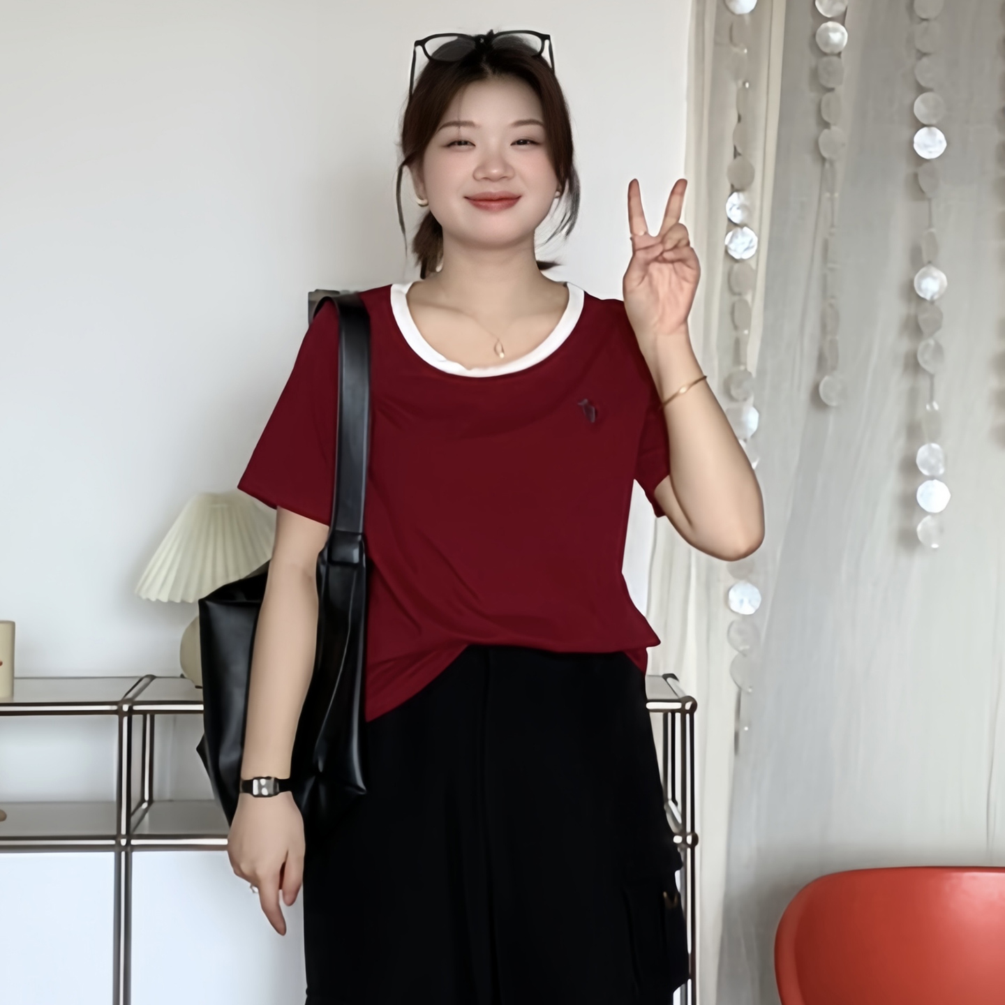 微胖的喵喵 大码女装胖mm夏季休闲百搭撞色短袖T恤宽松巨显瘦上衣