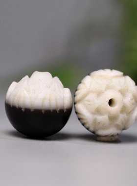 梵间星辰 西藏天然药师珠雕刻天眼莲花小配珠 diy多宝手项链 挂件