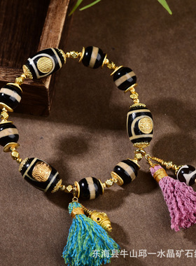 镶925银手工编织包浆虎牙天珠手链手编女饰品复古民族风手串批发