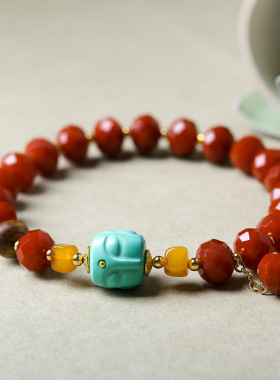 2026上新天然蜜蜡烤色玛瑙刻面珠手链 文玩松石尊佛手串 一件代发