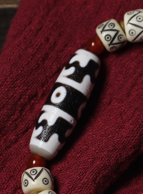 梵间星辰 西藏天然玛瑙 至纯黑白莲师法器天珠 超顶手串 锁骨链