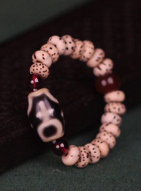 梵间星辰 西藏天然玛瑙 虎牙宝瓶菩提金刚水纹天珠 星月菩提戒指