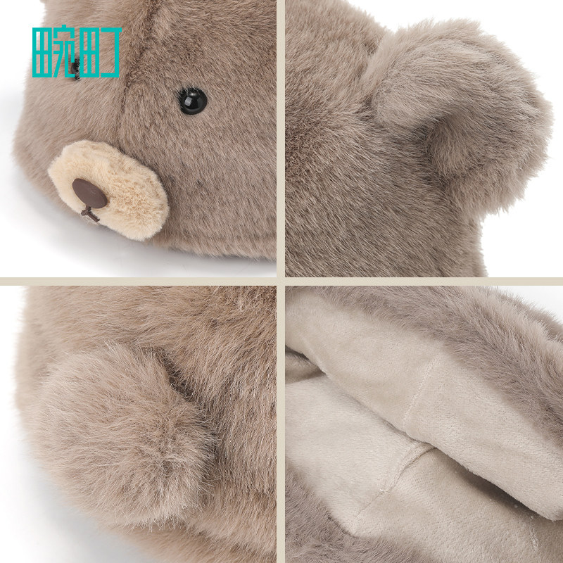 畹町小熊耳朵毛绒帽女士秋冬季加厚保暖盆帽子可爱趣味加绒渔夫帽,淘宝优惠券,粉丝福利购,淘宝优惠卷