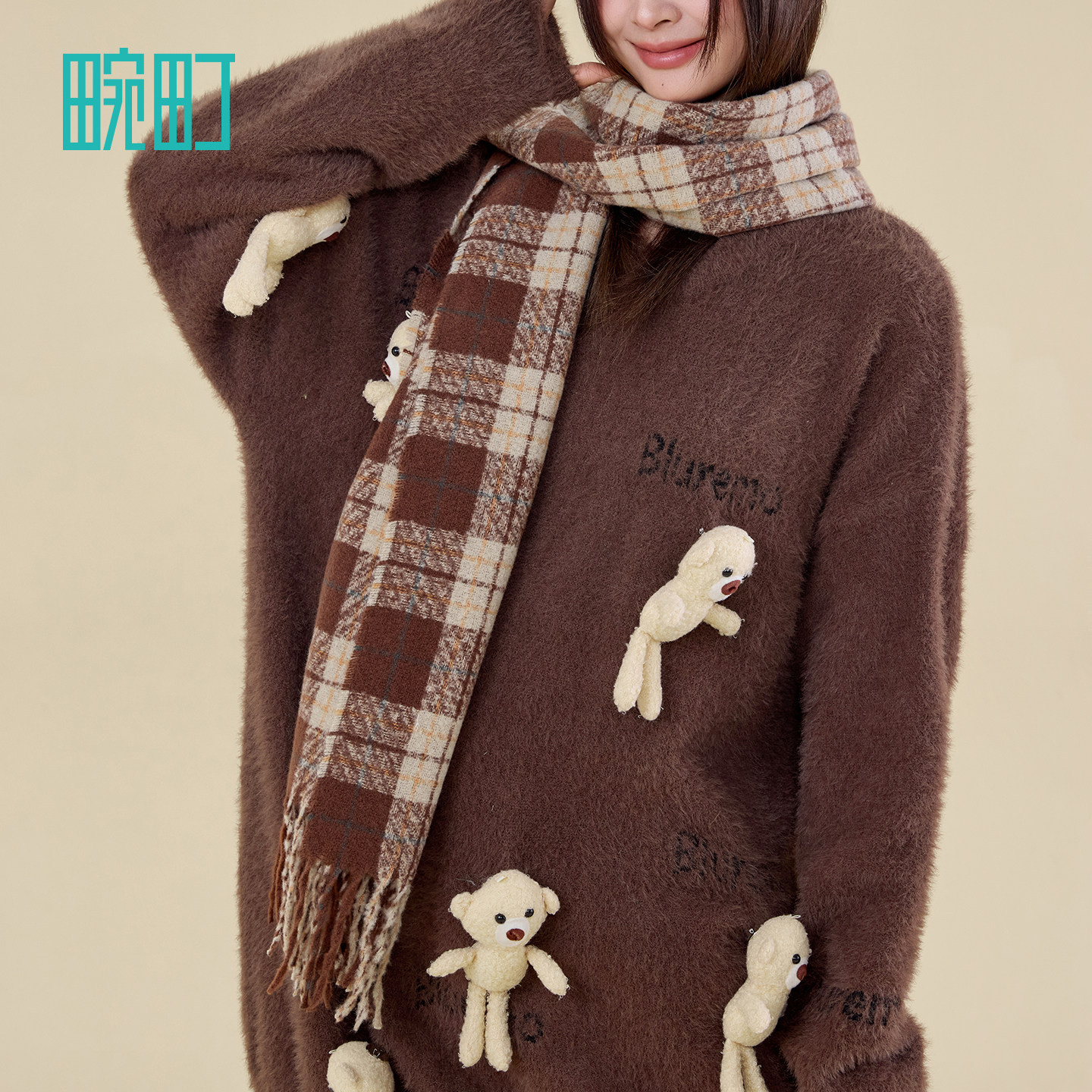 畹町格纹围巾女秋冬季时尚复古百搭保暖护颈大围脖学院风流苏披肩,淘宝优惠券,粉丝福利购,淘宝优惠卷