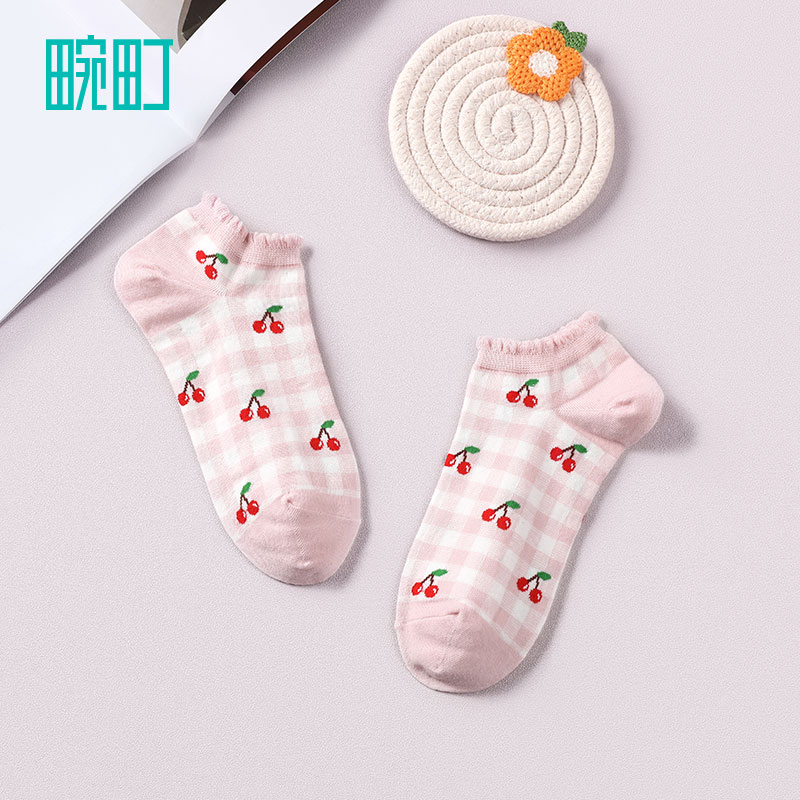 畹町2022春季新款水果格纹棉袜子 畹町服饰配件短袜