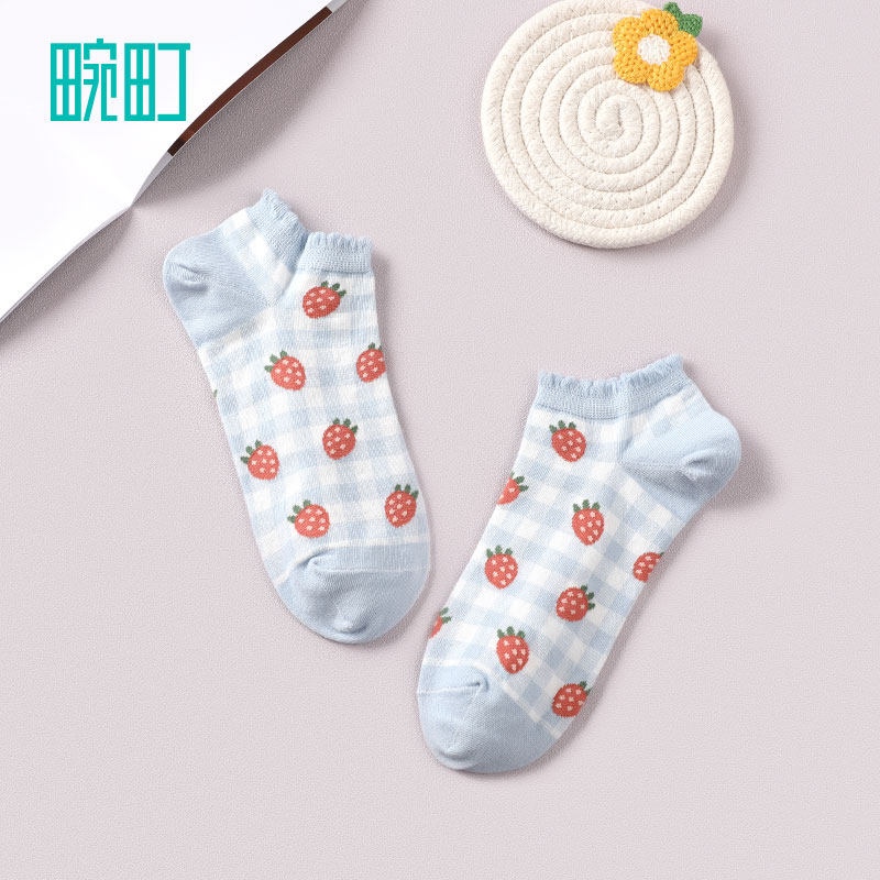 畹町2022春季新款水果格纹棉袜子 畹町服饰配件短袜